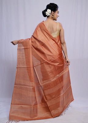 Rust Tussar Silk Saree With Blouse Piece - Indian Silk House Agencies