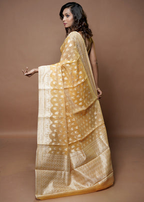 Yellow Kora Silk Saree With Blouse Piece