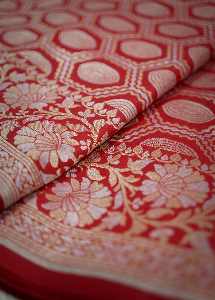 Red Uppada Silk Saree With Blouse Piece - Indian Silk House Agencies