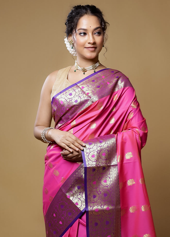 Pink Kanjivaram Silk Saree With Blouse Piece