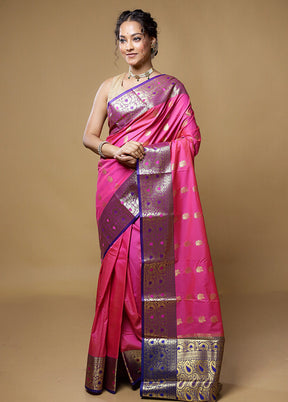 Pink Kanjivaram Silk Saree With Blouse Piece