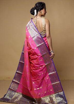 Pink Kanjivaram Silk Saree With Blouse Piece