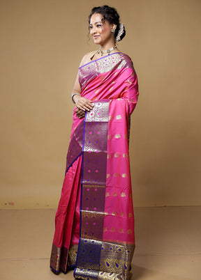 Pink Kanjivaram Silk Saree With Blouse Piece