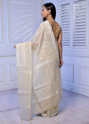 Cream Kora Silk Saree With Blouse Piece