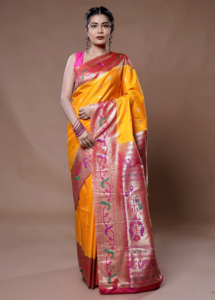 Orange Paithani Kanjivaram Silk Saree With Blouse Piece - Indian Silk House Agencies