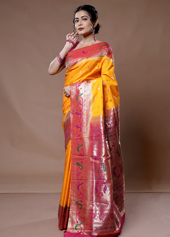 Orange Paithani Kanjivaram Silk Saree With Blouse Piece - Indian Silk House Agencies