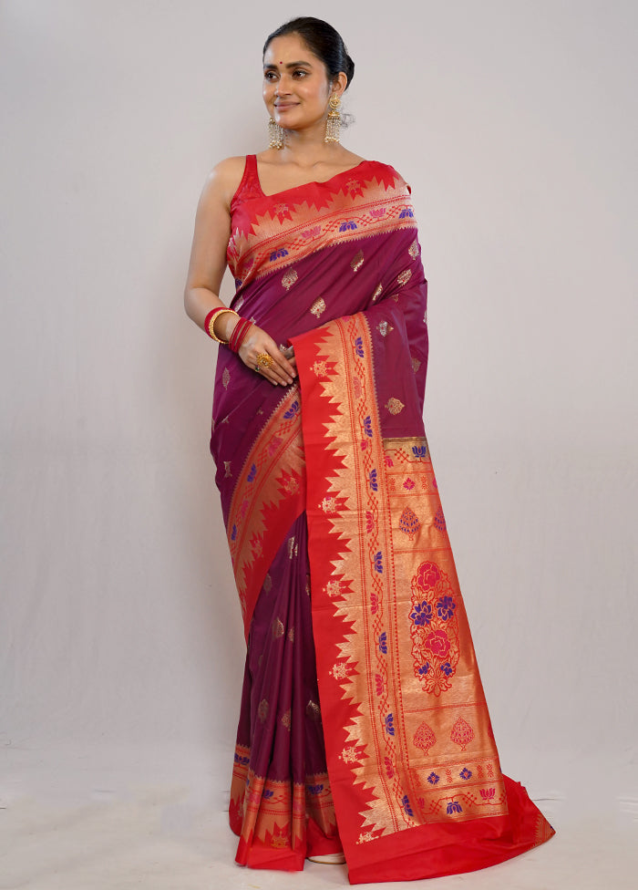 Purple Kanjivaram Silk Saree With Blouse Piece - Indian Silk House Agencies