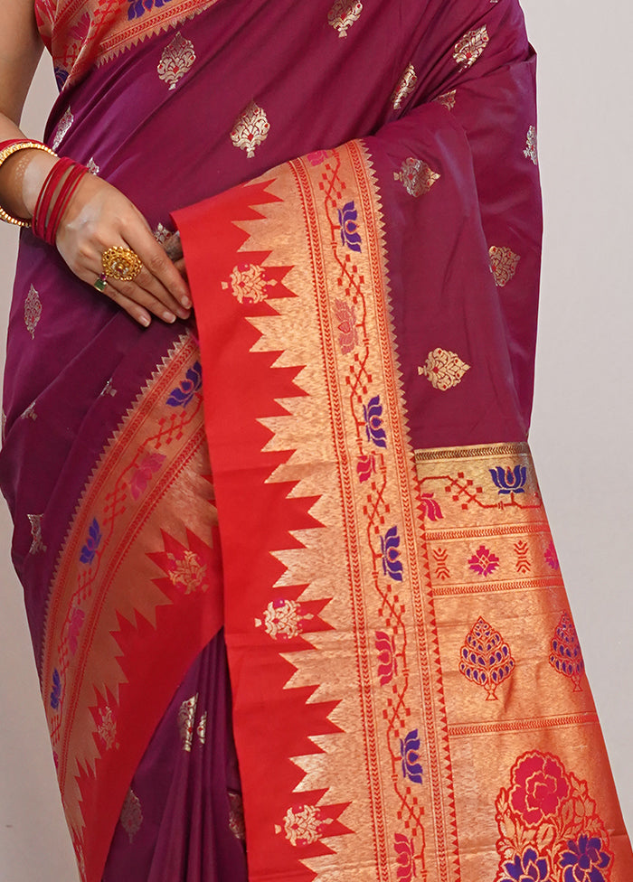 Purple Kanjivaram Silk Saree With Blouse Piece - Indian Silk House Agencies