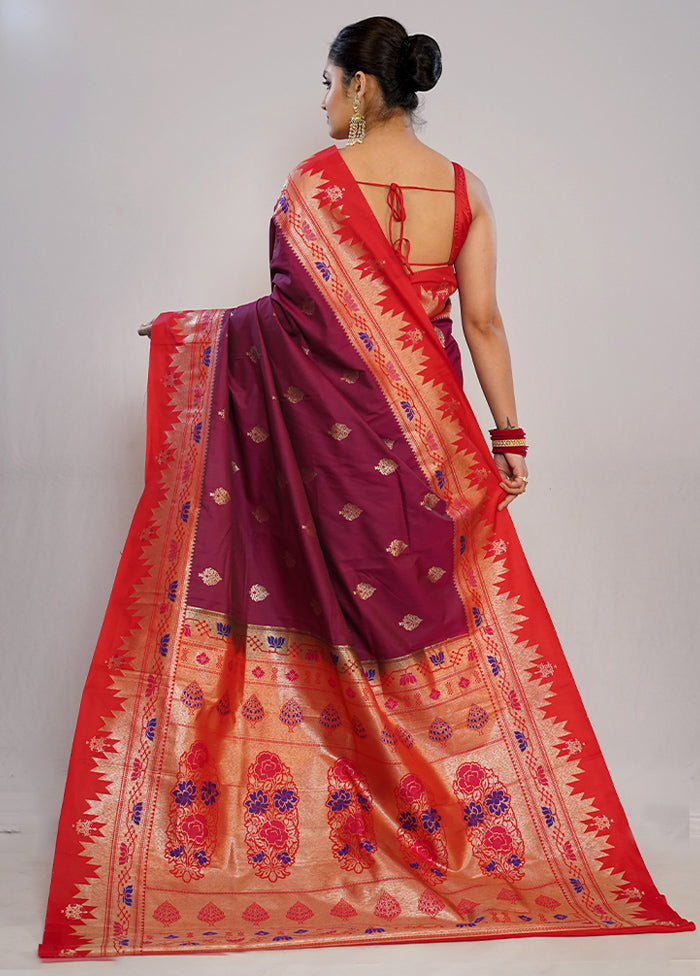 Purple Kanjivaram Silk Saree With Blouse Piece - Indian Silk House Agencies