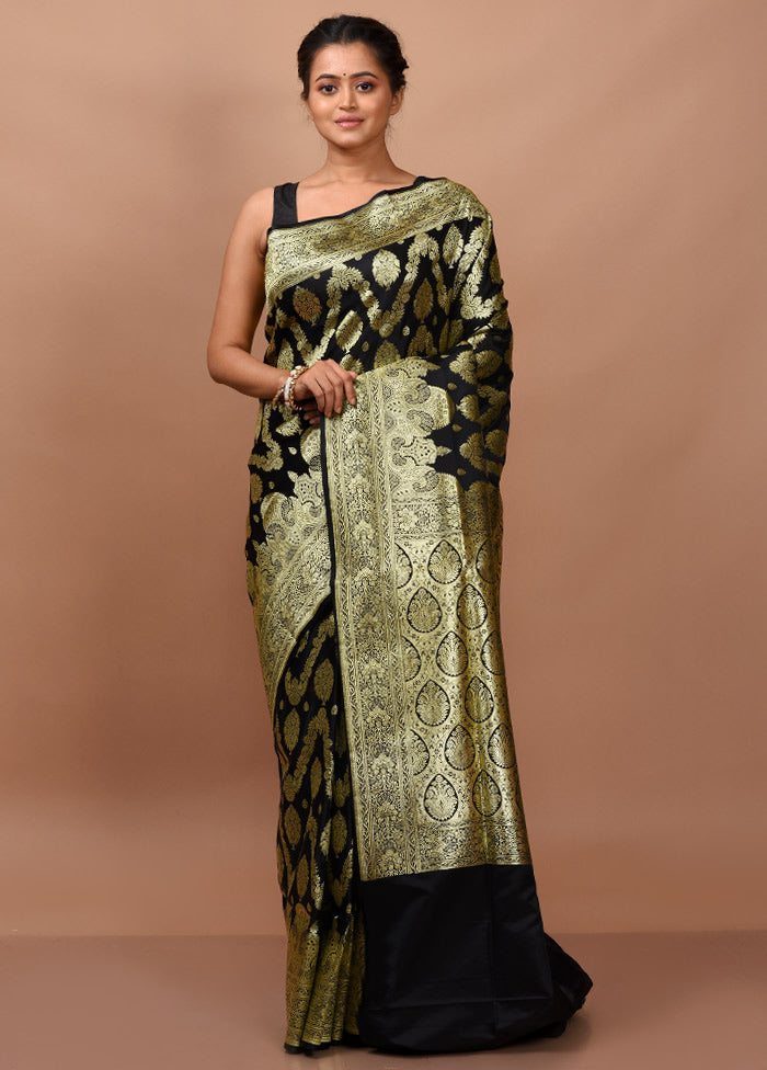 Black Banarasi Silk Saree With Blouse Piece - Indian Silk House Agencies