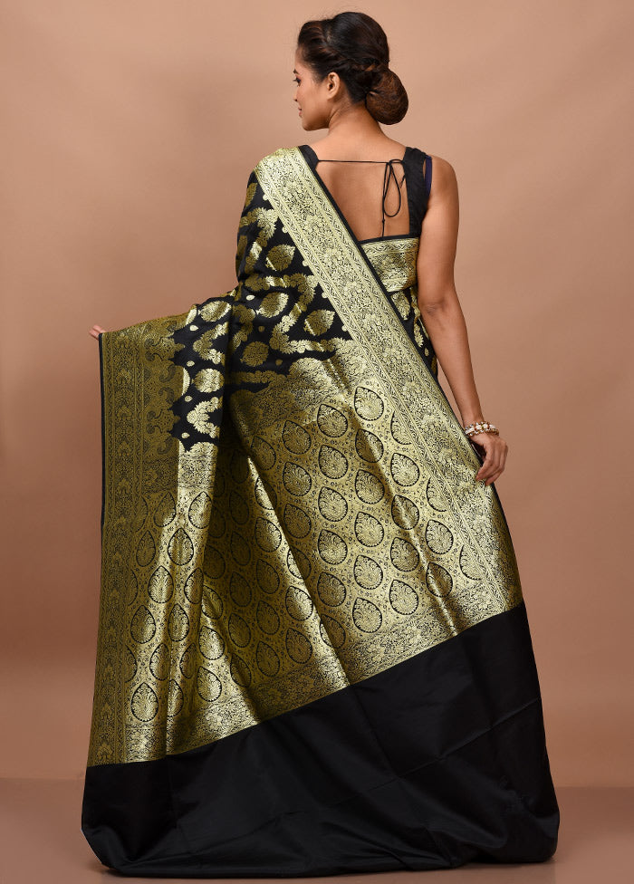 Black Banarasi Silk Saree With Blouse Piece - Indian Silk House Agencies