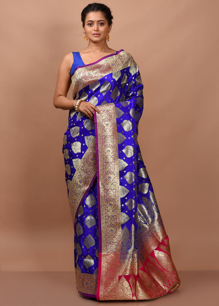 Blue Banarasi Silk Saree With Blouse Piece - Indian Silk House Agencies