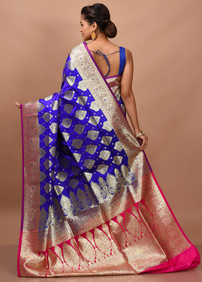 Blue Banarasi Silk Saree With Blouse Piece - Indian Silk House Agencies