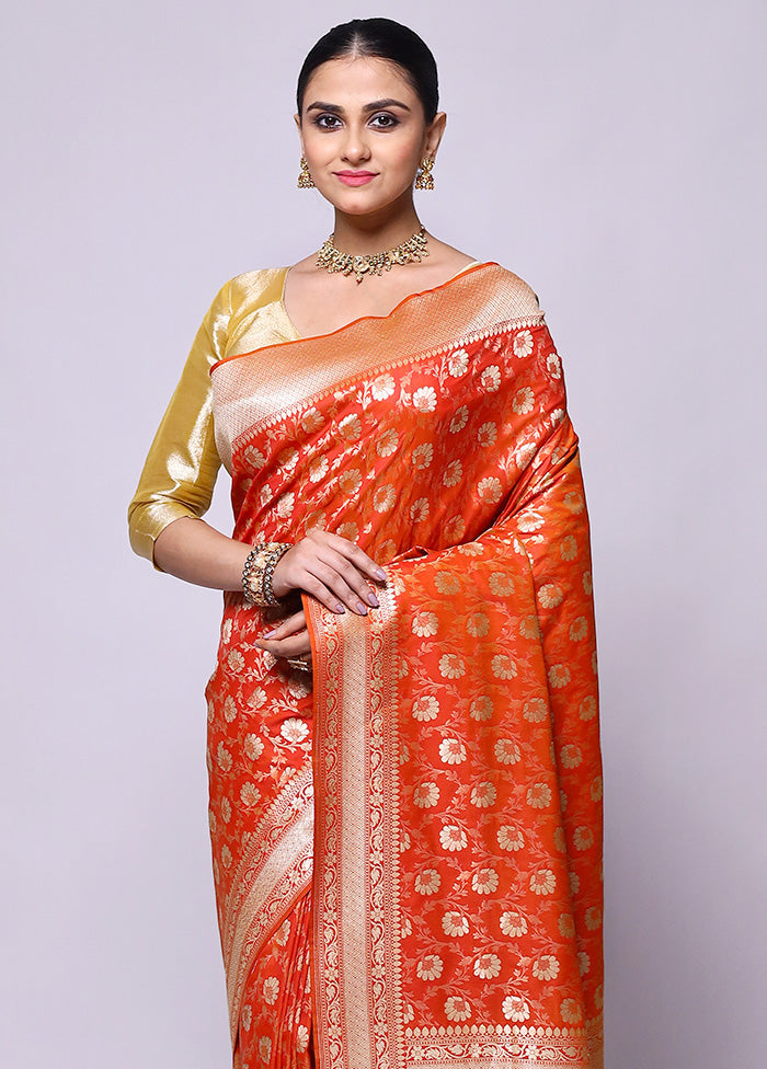 Orange Uppada Silk Saree With Blouse Piece