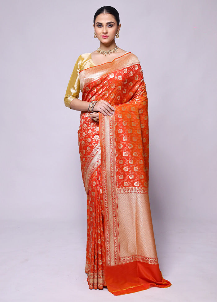 Orange Uppada Silk Saree With Blouse Piece