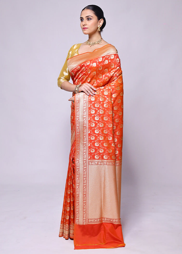 Orange Uppada Silk Saree With Blouse Piece