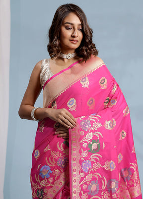 Pink Uppada Silk Saree With Blouse Piece - Indian Silk House Agencies