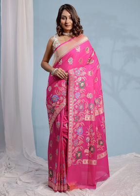 Pink Uppada Silk Saree With Blouse Piece - Indian Silk House Agencies