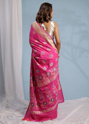 Pink Uppada Silk Saree With Blouse Piece - Indian Silk House Agencies