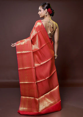 Red Dupion Silk Saree With Blouse Piece