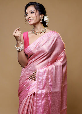 Pink Dupion Silk Saree With Blouse Piece