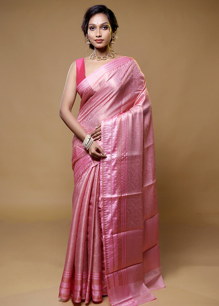 Pink Dupion Silk Saree With Blouse Piece