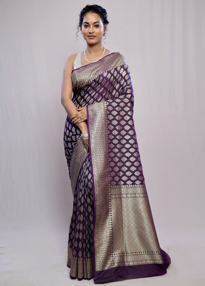 Purple Uppada Silk Saree With Blouse Piece - Indian Silk House Agencies