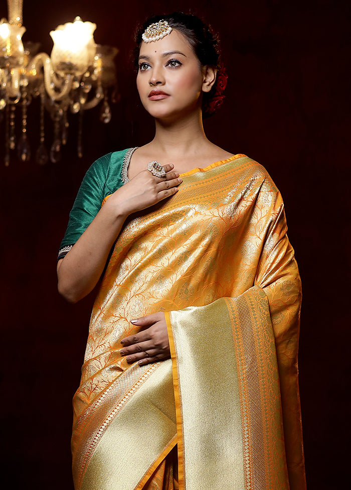 Yellow Uppada Silk Saree With Blouse Piece