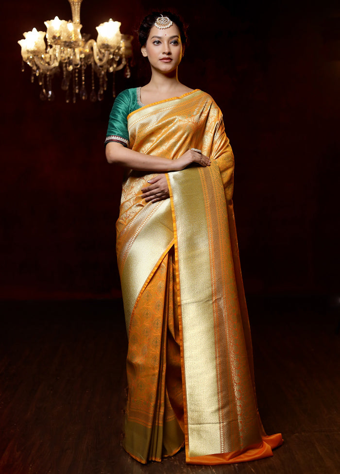 Yellow Uppada Silk Saree With Blouse Piece