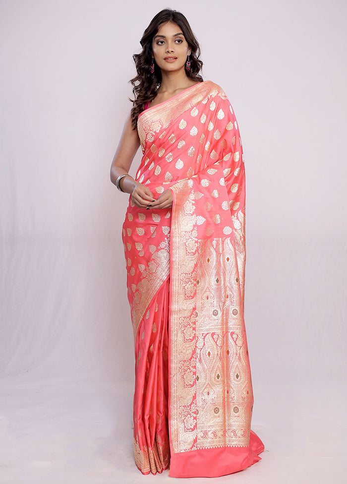 Pink Banarasi Pure Silk Saree With Blouse Piece - Indian Silk House Agencies