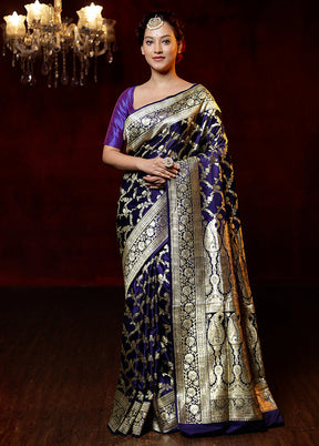 Purple Handloom Banarasi Pure Silk Saree With Blouse Piece - Indian Silk House Agencies