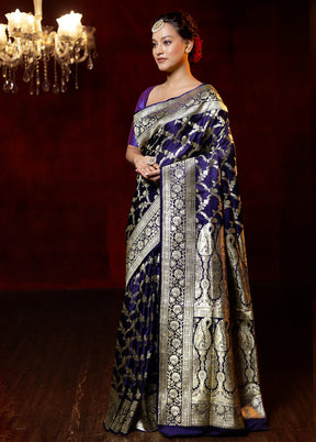 Purple Handloom Banarasi Pure Silk Saree With Blouse Piece - Indian Silk House Agencies