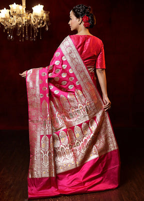 Pink Handloom Banarasi Pure Silk Saree With Blouse Piece