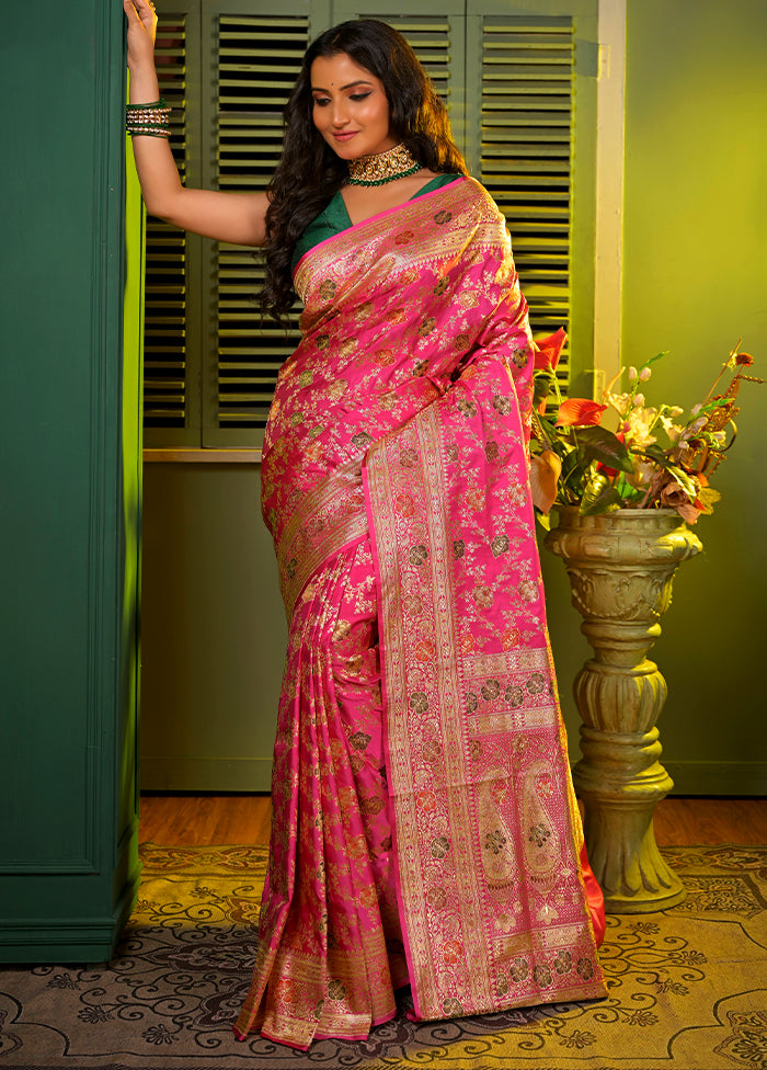 Pink Pure Banarasi Silk Saree With Blouse Piece - Indian Silk House Agencies