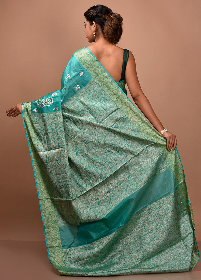 Peacock Green Tussar Silk Saree With Blouse Piece - Indian Silk House Agencies