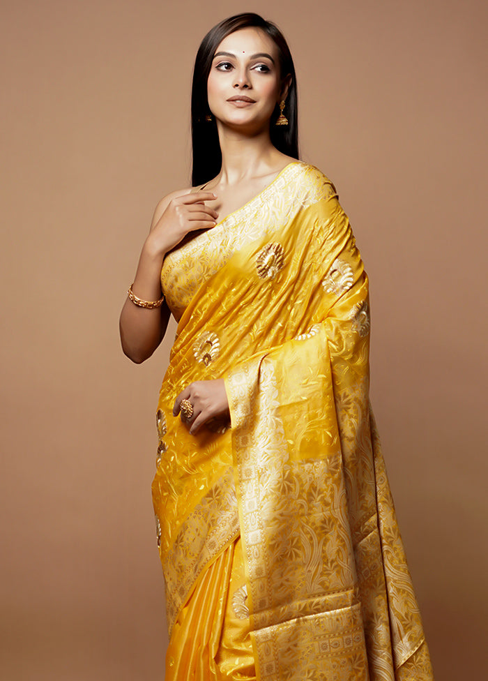 Yellow Tussar Silk Saree With Blouse Piece