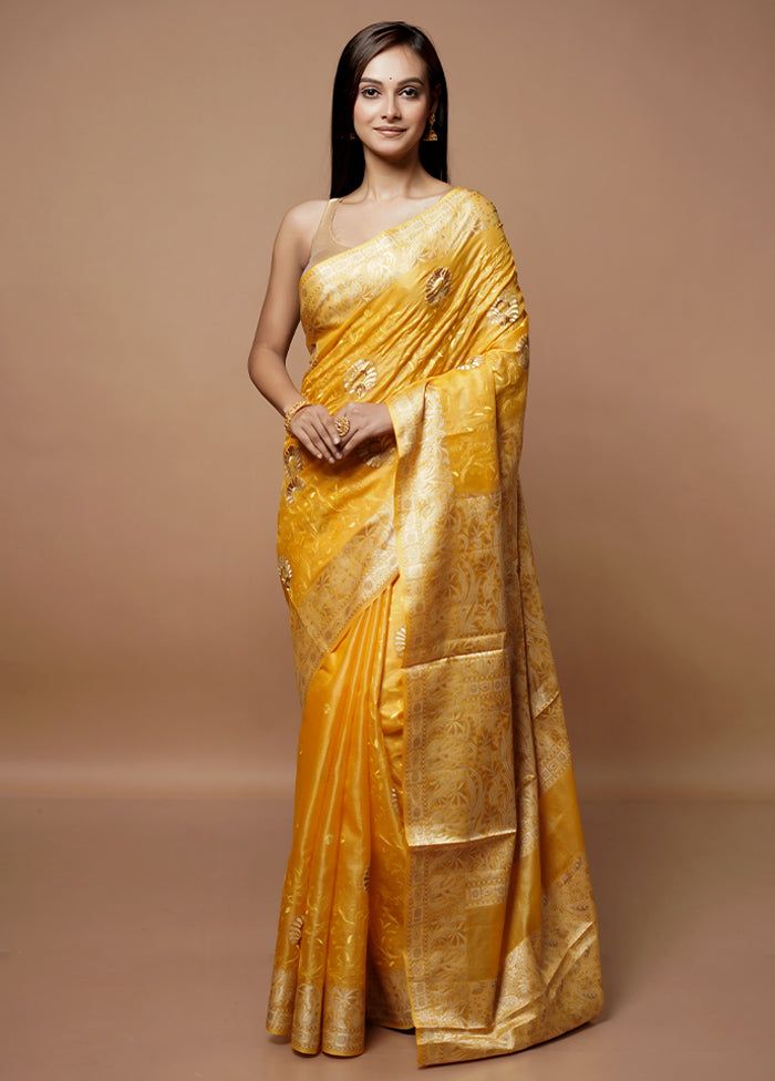 Yellow Tussar Silk Saree With Blouse Piece