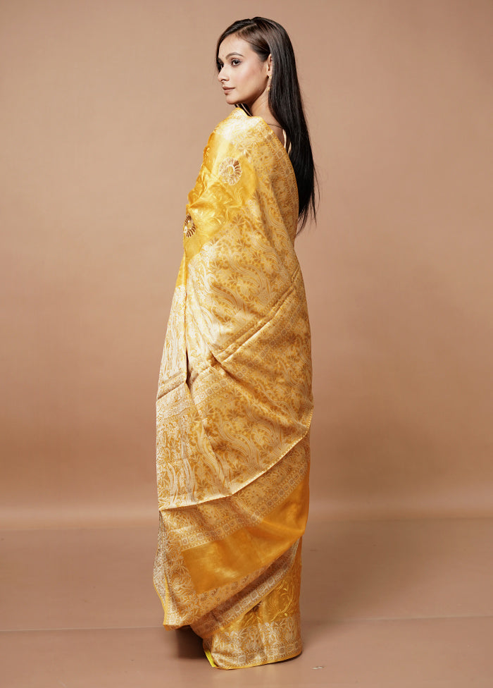 Yellow Tussar Silk Saree With Blouse Piece