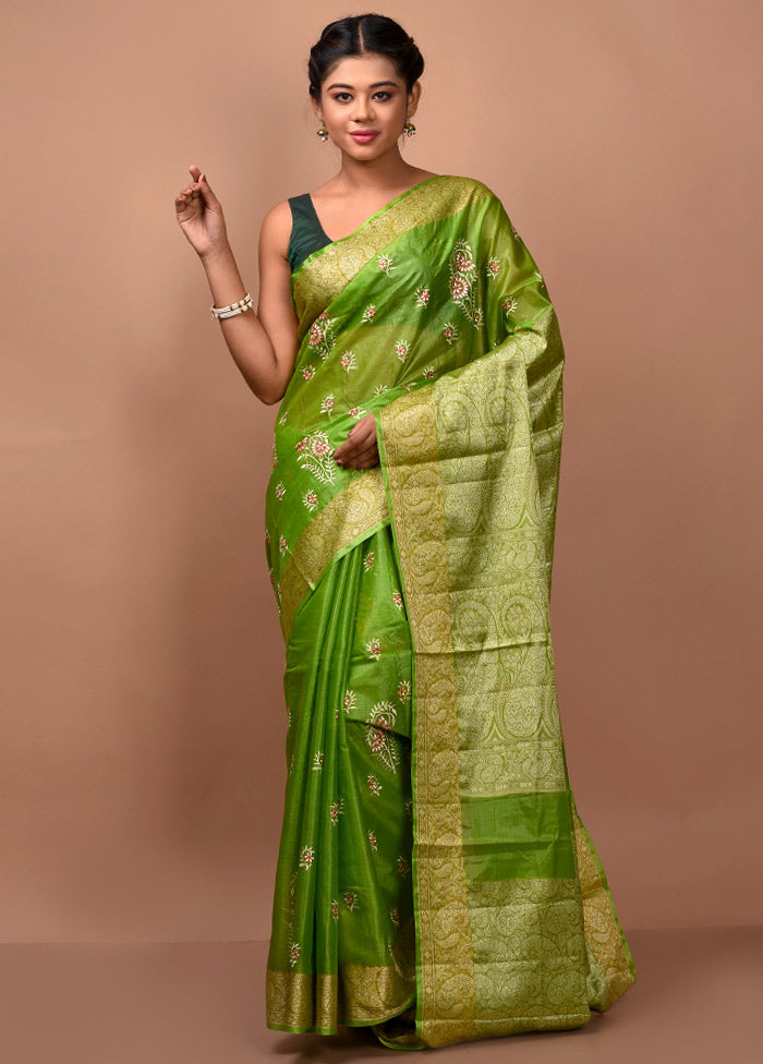 Green Tussar Silk Saree With Blouse Piece - Indian Silk House Agencies