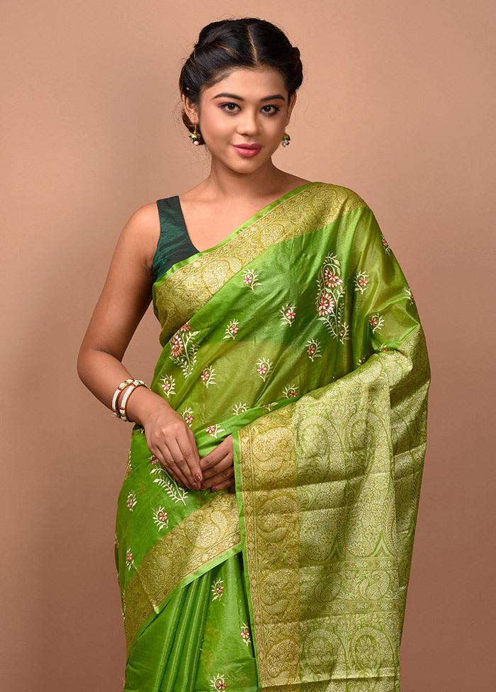 Green Tussar Silk Saree With Blouse Piece - Indian Silk House Agencies