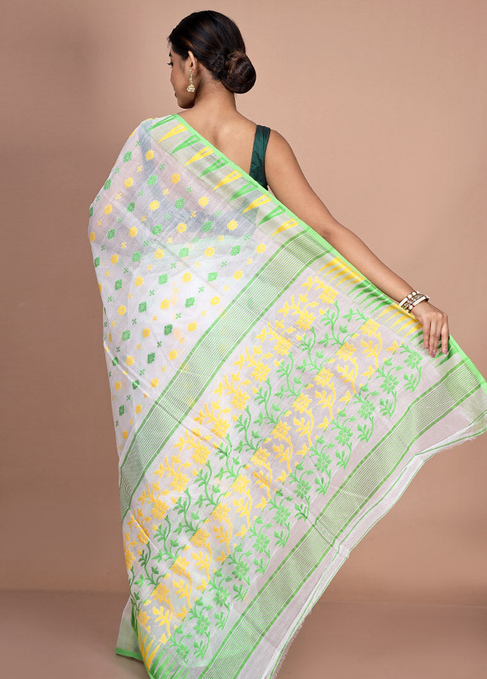 White Tant Jamdani Saree Without Blouse Piece - Indian Silk House Agencies