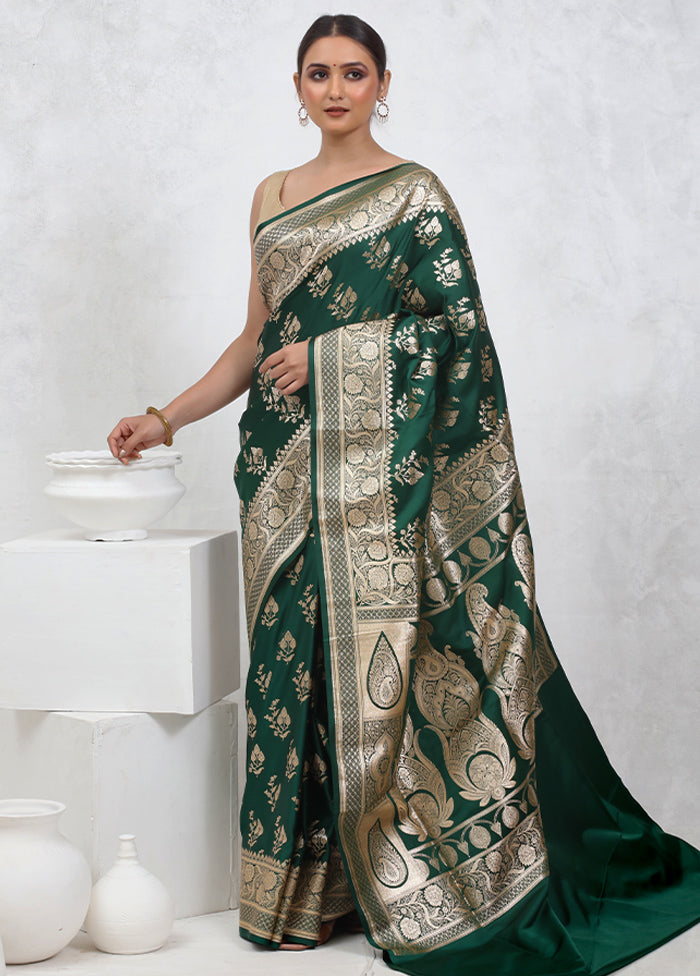 Green Banarasi Silk Saree With Blouse Piece