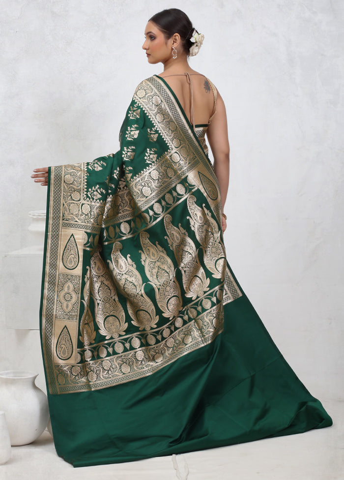 Green Banarasi Silk Saree With Blouse Piece