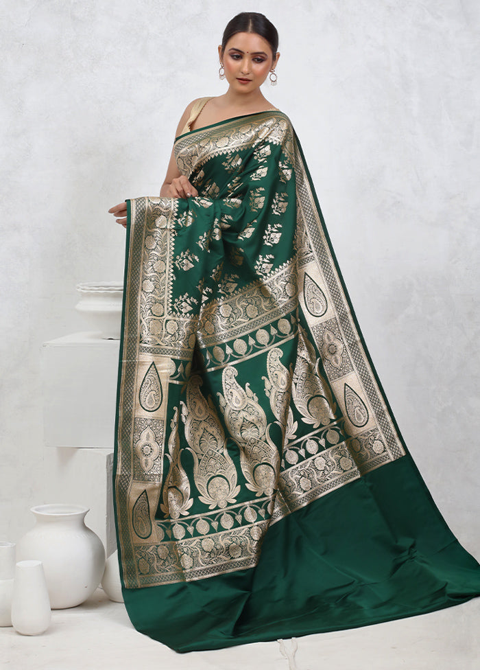 Green Banarasi Silk Saree With Blouse Piece