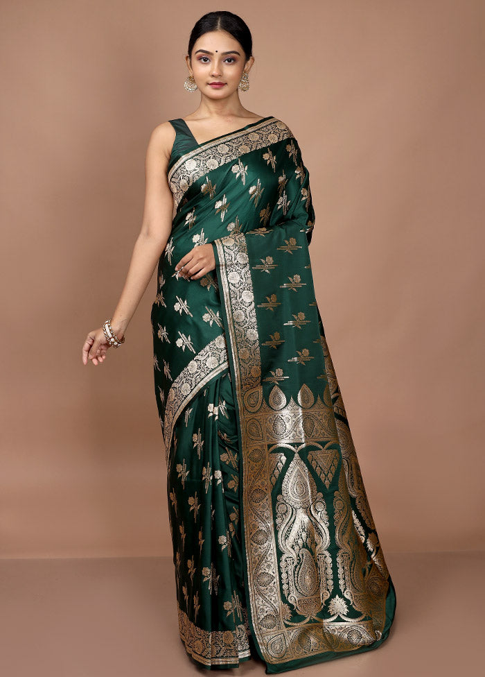 Dark Green Banarasi Silk Saree With Blouse Piece - Indian Silk House Agencies