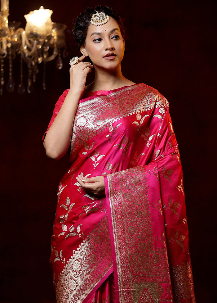 Pink Banarasi Silk Saree With Blouse Piece - Indian Silk House Agencies