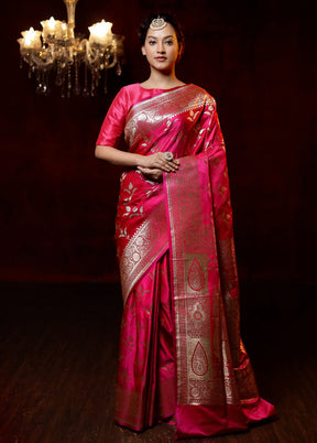 Pink Banarasi Silk Saree With Blouse Piece - Indian Silk House Agencies