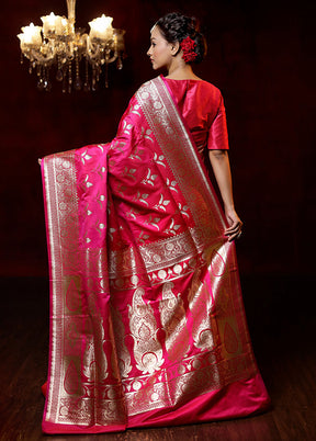 Pink Banarasi Silk Saree With Blouse Piece - Indian Silk House Agencies