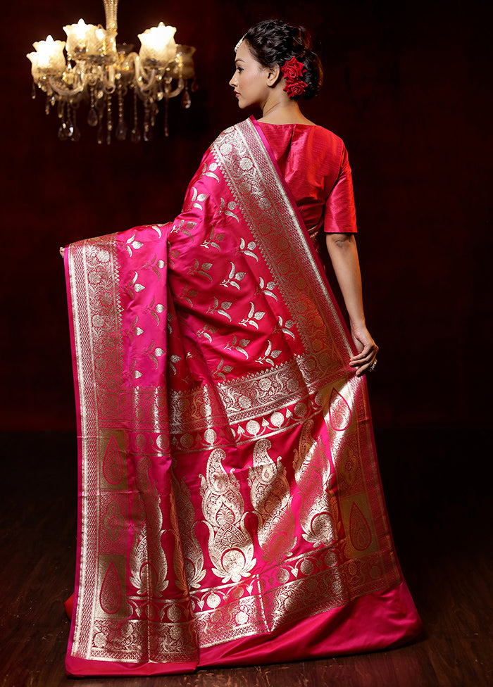 Pink Banarasi Silk Saree With Blouse Piece