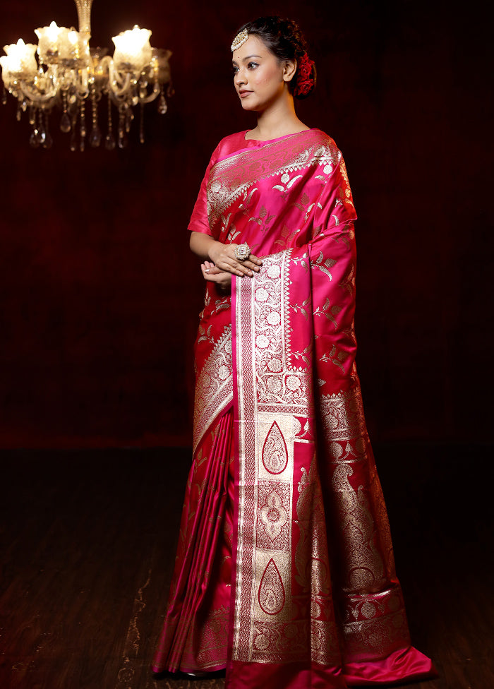 Pink Banarasi Silk Saree With Blouse Piece - Indian Silk House Agencies